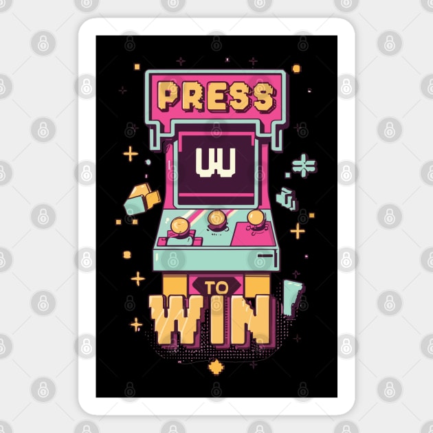 "Press to win" a Funny arcade Clothing design for gamer Magnet by XYDstore